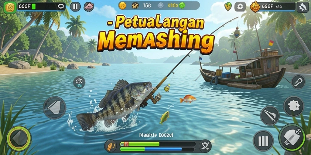 Tampilan gameplay yang mendebarkan dalam <strong>666F</strong> saat menangkap ikan.