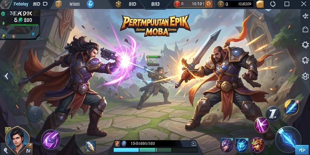 Screenshot gameplay epik 8ID dengan aksi pertarungan MOBA.