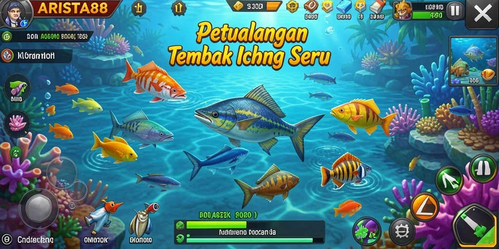 Screenshot ARISTA88 menampilkan aksi seru menangkap ikan.