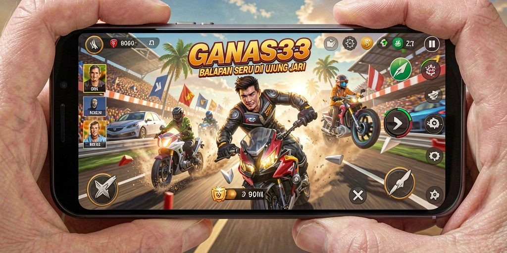 Screenshot menampilkan aksi balapan mendebarkan di GANAS33.