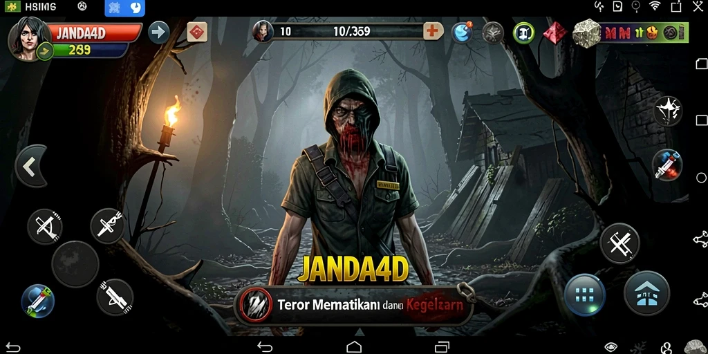 Screenshot menakutkan dari gameplay JANDA4D yang penuh ketegangan.