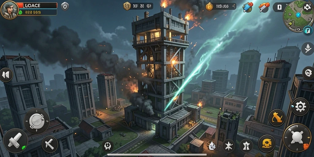 Screenshot gameplay LGOACE menampilkan strategi pertahanan menara yang mendebarkan.
