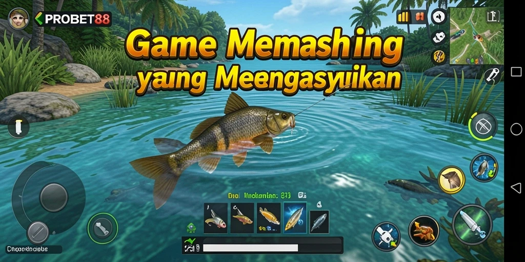 Screenshot utama PROBET88 menampilkan pemain yang menangkap ikan besar.